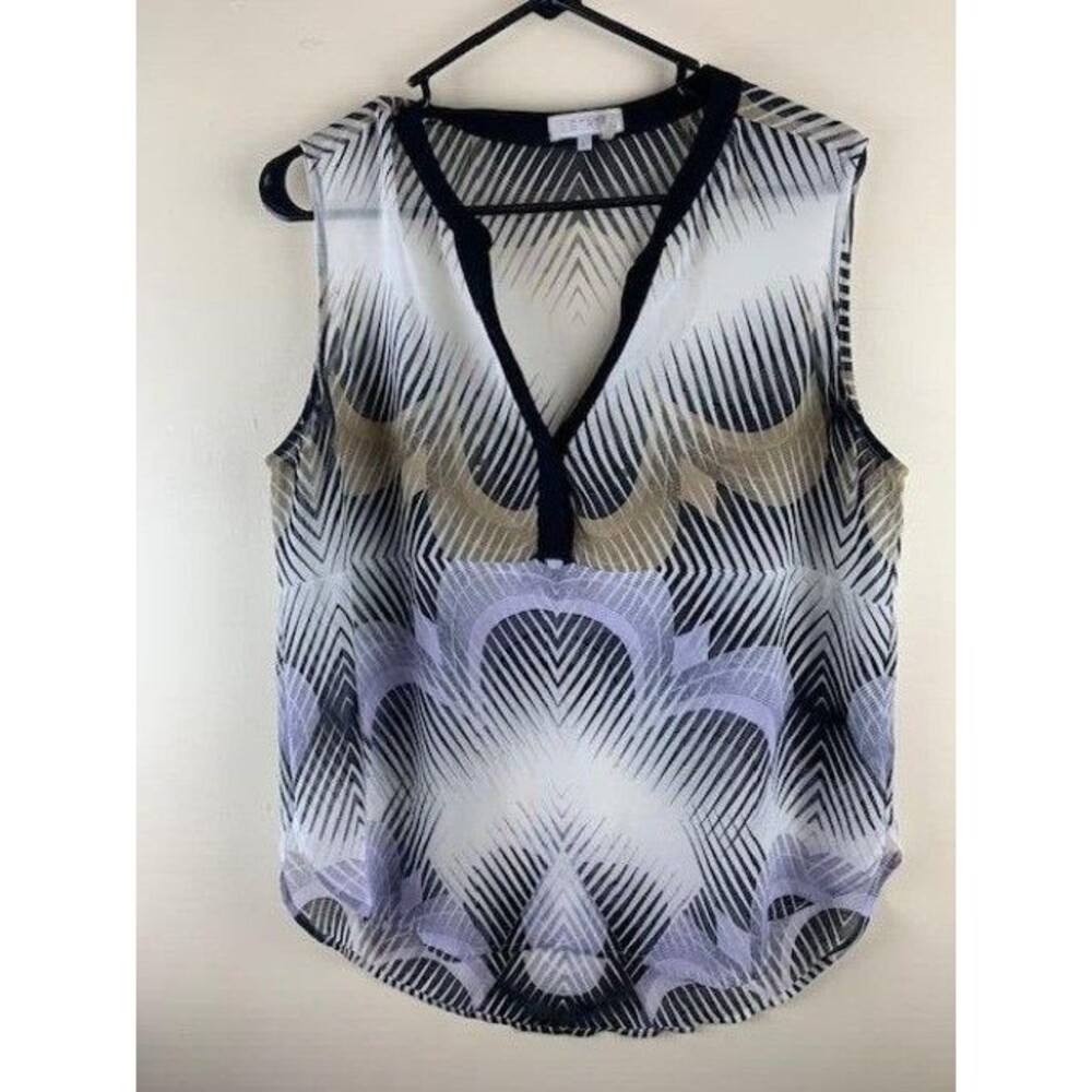 1 State Size L Womens Top Sleeveless V Neck Multi Color High Low Hem